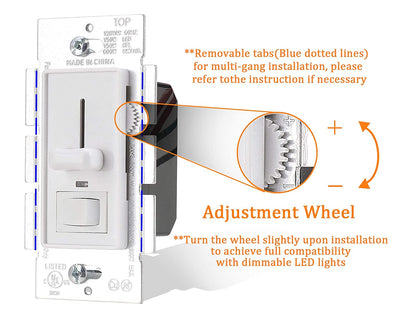 Dimmer Switch with Green Indicator for LED Light/CFL/Incandescent, 003, 1 PC