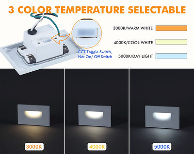 LED Step/Stair Light, 120V 3W 100lm, 3CCT, Dimmable, White Finish, 12 PCs