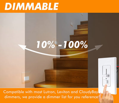 LED Step/Stair Light, 120V 3W 100lm, 3CCT, Dimmable, White Finish, 12 PCs