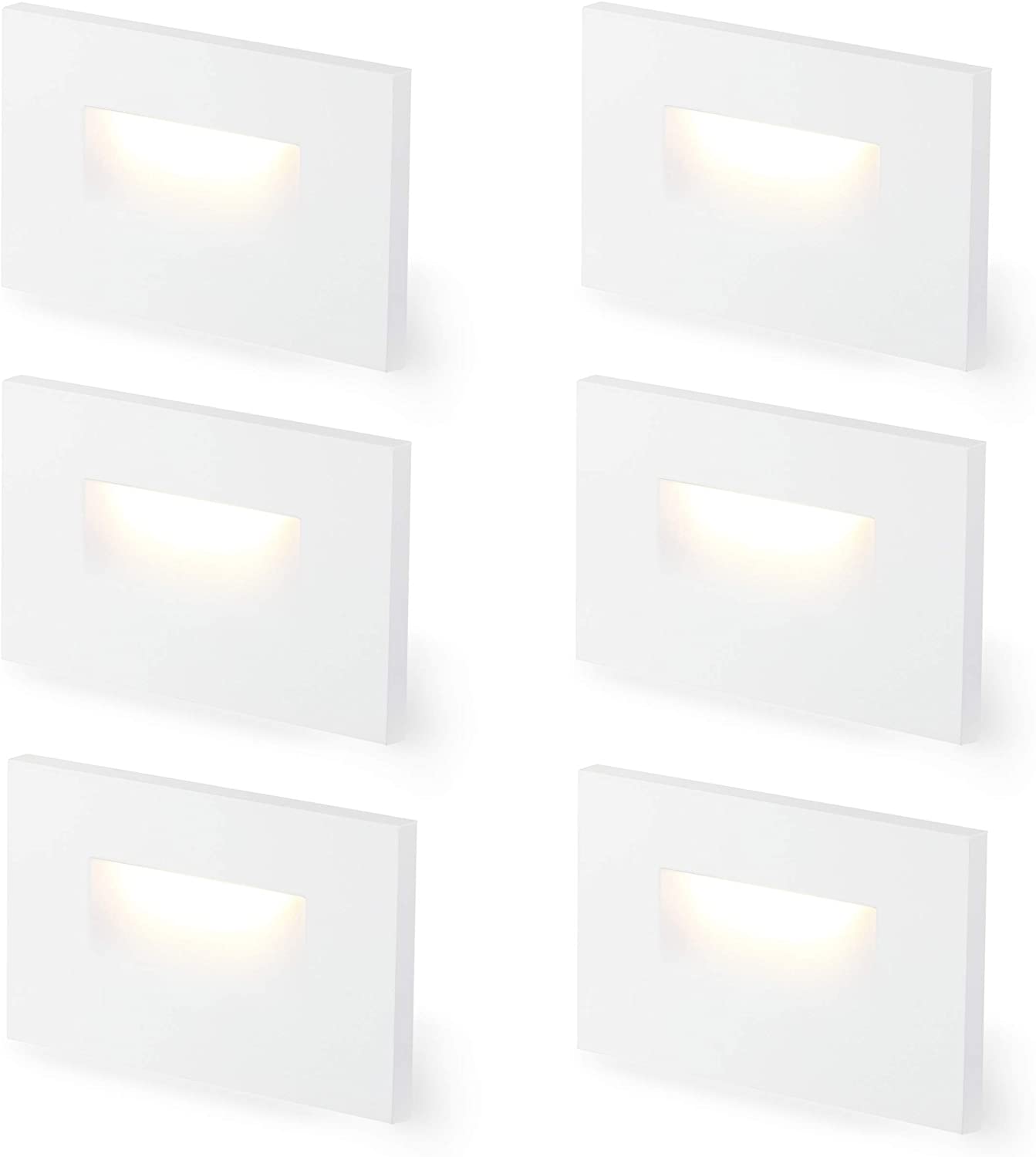 LED Step/Stair Light, 120V 3W 100lm, 3CCT, Dimmable, White Finish, 6 PCs