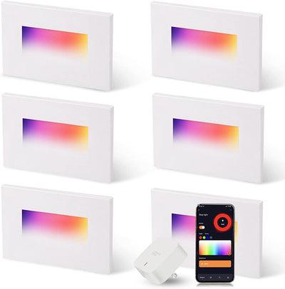 120V Indoor Outdoor Smart LED Step Lights,RGBCW Color Changing Stair Lights,3W 2700K-6500K,Hub Included,Compatible With Alexa And Google Home Assistant,White