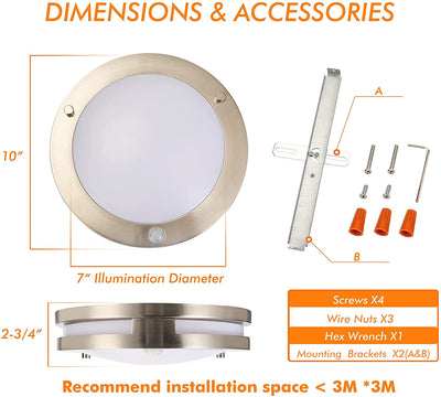 LED Flush Mount Motion Sensor Ceiling Light, 10 Inch, 20W 1200lm 5CCT, CRI90+, BN