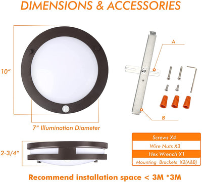 LED Flush Mount Motion Sensor Ceiling Light, 10 Inch, 20W 1200lm 5CCT, CRI90+, ORB