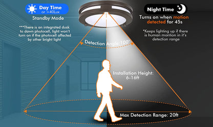 LED Flush Mount Motion Sensor Ceiling Light, 10 Inch, 20W 1200lm 5CCT, CRI90+, ORB