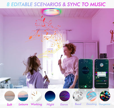 12 Inch LED Smart Flush Mount Ceiling Light, 20W 1200lm, RGBCCT, BN