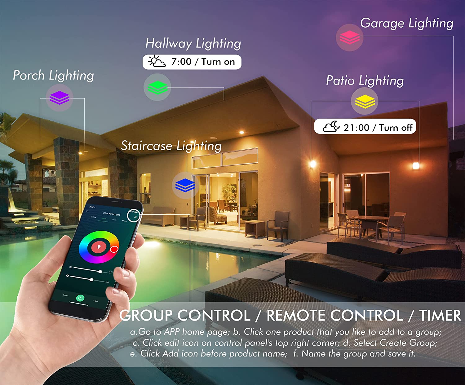 Indoor & Outdoor Smart WiFi LED Wall Sconce, RGBCW Color Changing Porch Light, Compatible with Alexa and Google Home Assistant,No Hub Required, 15W 2700K-6500K, CRI 90+, 850LM