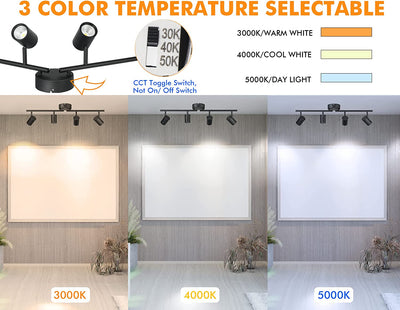 30W 4-Head LED Dimmable Track Light Kit,3000K/4000K/5000K Selectable 2400lm CRI90,Flexibly Rotatable Light Head for Accent Decorative Lighting,Black