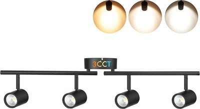 30W 4-Head LED Dimmable Track Light Kit,3000K/4000K/5000K Selectable 2400lm CRI90,Flexibly Rotatable Light Head for Accent Decorative Lighting,Black