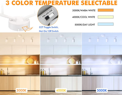 30W 4-Head LED Dimmable Track Lighting Kit, 3000K/4000K/5000K Selectable 2400lm CRI90, Flexibly Rotatable Light Head for Accent Decorative Lighting,White