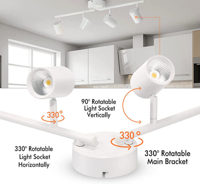 30W 4-Head LED Dimmable Track Lighting Kit, 3000K/4000K/5000K Selectable 2400lm CRI90, Flexibly Rotatable Light Head for Accent Decorative Lighting,White