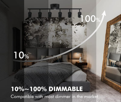 40W 6-Head LED Dimmable Track Light Kit,3000K/4000K/5000K Selectable 3000lm CRI90,Flexibly Rotatable Light Head for Accent Decorative Lighting,Black