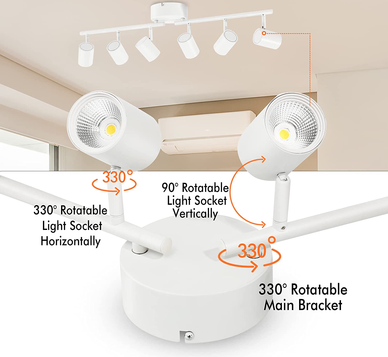 40W 6-Head LED Dimmable Track Light Kit,3000K/4000K/5000K Selectable 3000lm CRI90,Flexibly Rotatable Light Head for Accent Decorative Lighting,White