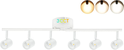 40W 6-Head LED Dimmable Track Light Kit,3000K/4000K/5000K Selectable 3000lm CRI90,Flexibly Rotatable Light Head for Accent Decorative Lighting,White