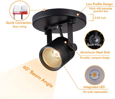 LED Flush Mount Ceiling Spot Light, 3000K 8W 500lm, Black