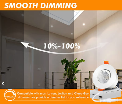 3.5 Inch 5CCT LED Recessed Ceiling Light 60 Degree Tilt Angle,2700K/3000K/3500K/4000K/5000K Selectable,8W,ETL/FCC,Pack of 6