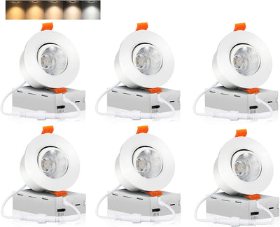 3.5 Inch 5CCT LED Recessed Ceiling Light 60 Degree Tilt Angle,2700K/3000K/3500K/4000K/5000K Selectable,8W,ETL/FCC,Pack of 6