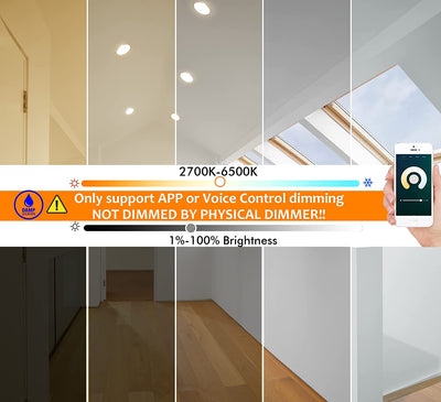 Smart WiFi LED Recessed Lights, 4 inch Gimbal, RGBCW Color Changing, White, 4 PCs