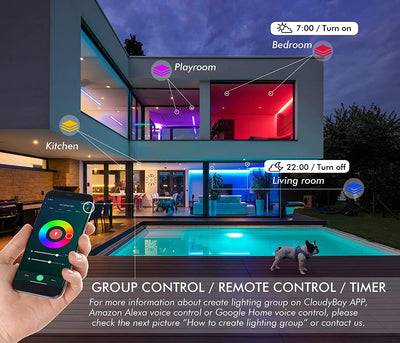 Smart WiFi LED Recessed Lights, 4 inch Gimbal, RGBCW Color Changing, White, 4 PCs