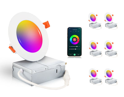 Smart Ultra Thin LED Recessed Light with Junction Box, WiFi, 4 Inch, White, 6 PCs