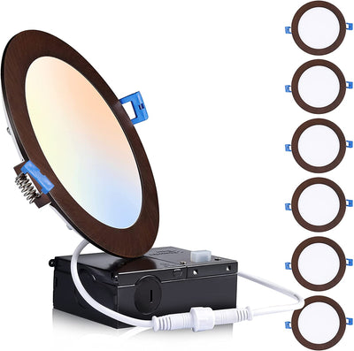 Ultra-Thin LED Recessed Ceiling Light with Junction Box, 6 Inch, 3CCT, Dimmable 15W CRI90+ Downlight, IC Rated, Air Tight, ETL/JA8, Oil Rubbed Bronze, 6 PCs