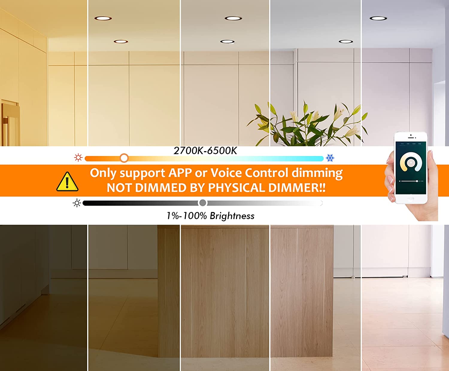 [6 Pack] Smart WiFi LED Recessed Lights,RGB Color Changing Recessed Lighting,Compatible with Alexa and Google Home Assistant,15W 2700K-6500K,CRI90+ Wet Location,Oil Rubbed Bronze