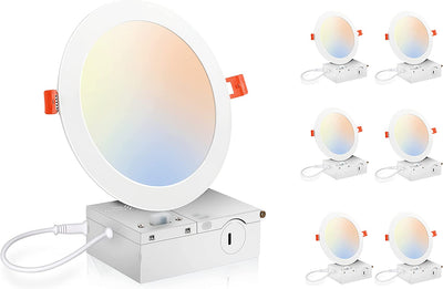 Ultra-Thin LED Recessed Light with Junction Box, 6 Inch, 5CCT, 120V 15W, White, 6 PCs