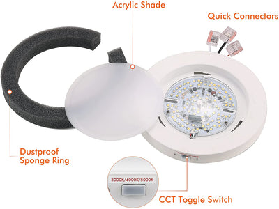 LED Flush Mount Ceiling Light, 7.5 Inch 3 Color 12W CRI90 Dimmable, CRI 90+, 3000K/4000K/5000K Adjustable, White Finish