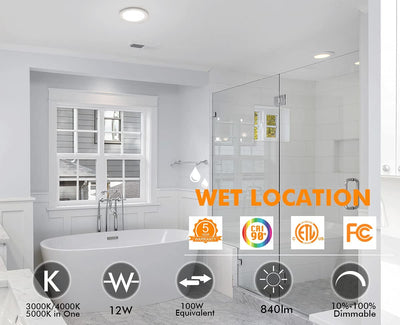 LED Flush Mount Ceiling Light, 7.5 Inch 3 Color 12W CRI90 Dimmable, CRI 90+, 3000K/4000K/5000K Adjustable, White Finish