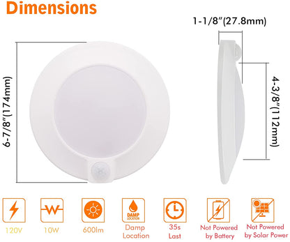 Motion Sensor Ceiling Light, 5CCT, 120V CRI90 10W,6.5 inch 2700K/3000K/3500K/4000K/5000K Selectable LED Flush Mount Fixture For Garage,Walk-in Closet,Attic,Pantry Wet location