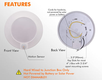 Motion Sensor Ceiling Light, 5CCT, 120V CRI90 10W,6.5 inch 2700K/3000K/3500K/4000K/5000K Selectable LED Flush Mount Fixture For Garage,Walk-in Closet,Attic,Pantry Wet location