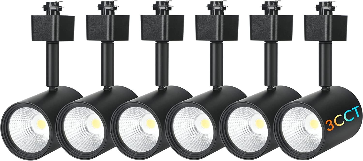 LED Track Lighting Heads,3000K/4000K/5000K Selectable,Dimmable 8W,CRI90+ True Color Rendering Adjustable Tilt Angle Track Light,Black,Halo Type,Pack of 6