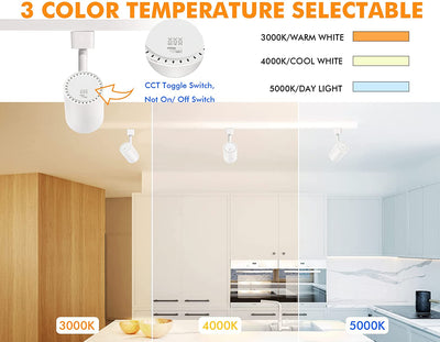 LED Track Lighting Heads,3000K/4000K/5000K Selectable,Dimmable 8W,CRI90+ True Color Rendering Adjustable Tilt Angle Track Light,White,Halo Type,Pack of 6