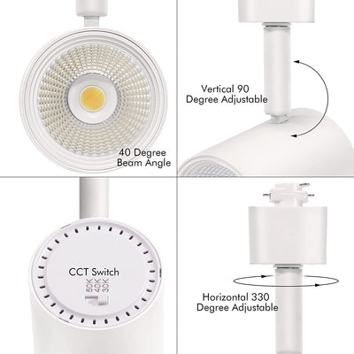 LED Track Lighting Heads,3000K/4000K/5000K Selectable,Dimmable 8W,CRI90+ True Color Rendering Adjustable Tilt Angle Track Light,White,Halo Type,Pack of 6