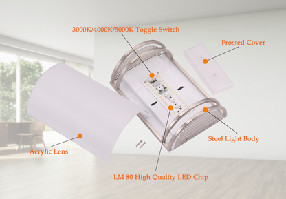 LED Wall Sconce, 3000K/4000K/5000K Selectable 3CCT, Wall Mount Light Fixtures, 15W 120V Dimmable CRI 90+ LED Wall Light, Brushed Nickel