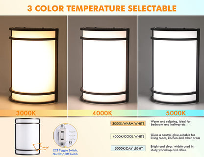 LED 3 Color Indoor Wall Sconce, Wall Lighting, 3000K/4000K/5000K Color Temperature Adjustable Wall Mount Light Fixtures, 15W 120V Dimmable CRI 90+ LED Wall Light,Oil Rubbed Bronze